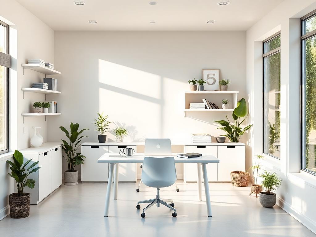 A tidy, sunlit home office ready for productive work